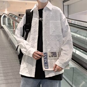 2022韩版秋季发泡印花纯色衬衫男潮流宽松衬衣外套 W5254-P38图片
