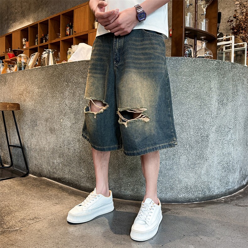 夏季痞帅破洞牛仔短裤Z040#-P45,男装牛仔裤,星座905
