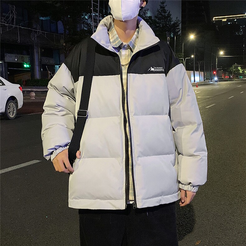 港风夜景冬款时尚字母印花拼色休闲棉服A247-MY82541特批85控138图片
