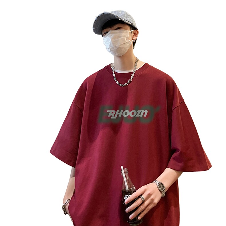 白色短袖T恤男美式复古oversize百搭宽松休闲小领口情侣七分袖子,男装T恤,电商B367