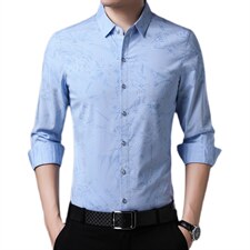 男2023春季长袖衬衫帅气商务休闲百搭宽松中青年免烫宽松衬衣男装图片