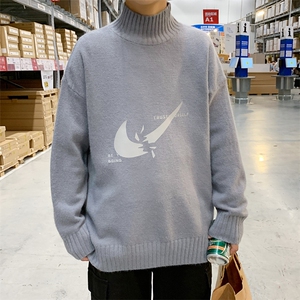 M18111-P45 加绒P65半高领毛衣男士大码针织衫男毛线衣男线衫图片
