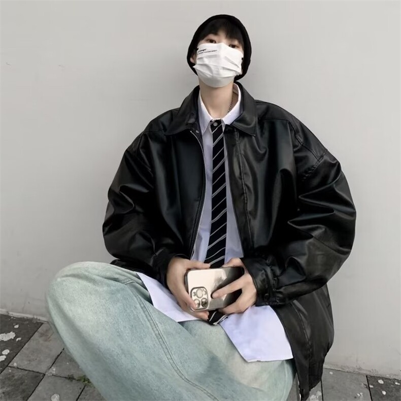 美式复古皮衣外套男士秋冬季高级感痞帅潮牌休闲宽松拉皮翻领夹克,男装夹克,星座410-7