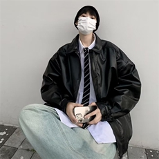 美式复古皮衣外套男士秋冬季高级感痞帅潮牌休闲宽松拉皮翻领夹克，男装夹克，星座410-7