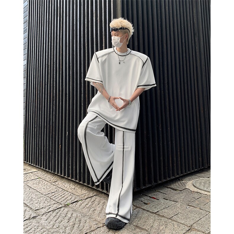 现货!24设计感喷绘垫肩套装TZ09衣服58。裤子68现货,男装休闲套装,电商B288