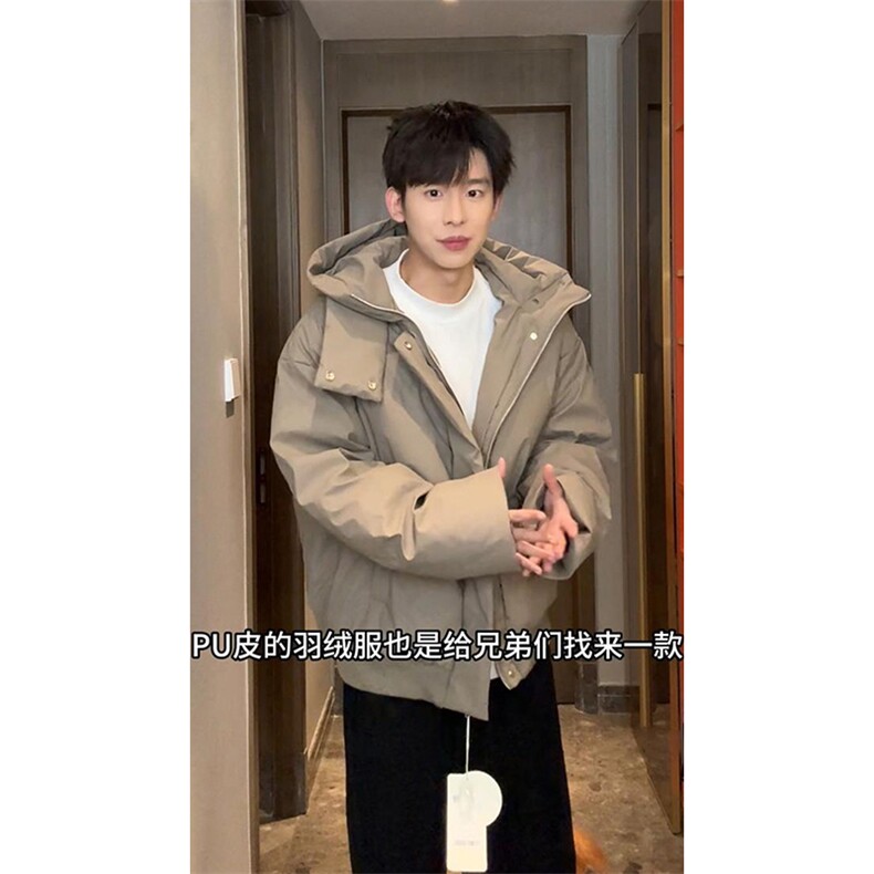 现货5W件冬季三防重磅boxy短款羽绒连帽PU皮棉衣外套防风加厚棉服,男装棉衣,电商A486-1