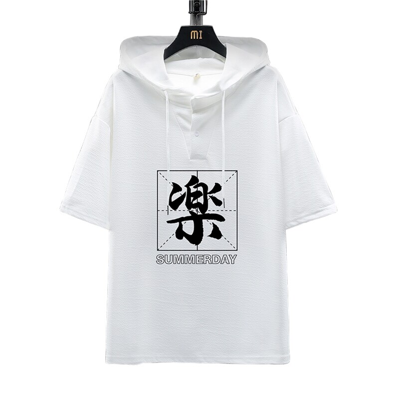 LD54197-P45连帽短袖t恤男大码胖子带帽五分袖中袖展架,男装T恤,电商A040A