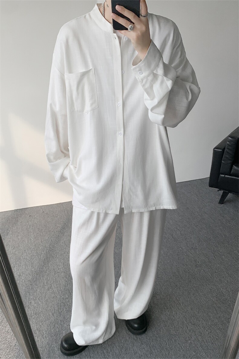 新款棉麻松弛感老钱风慵懒简约衬衫套装TZ796-特P80上衣P45裤35,男装休闲套装,电商A059