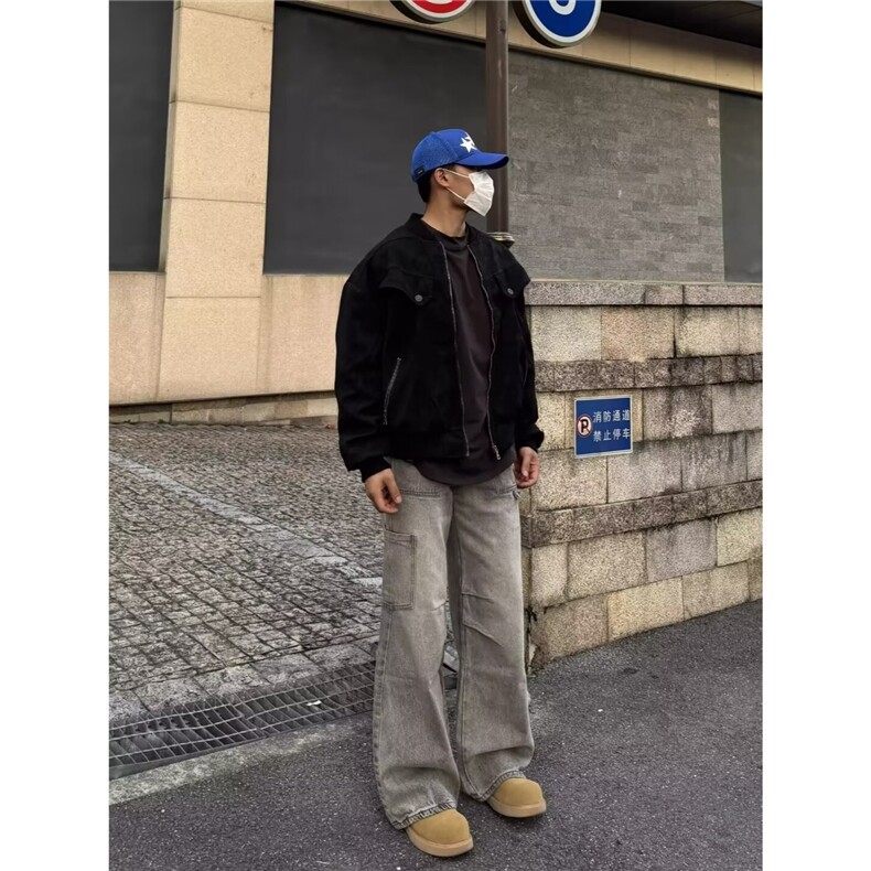 美式棕色休闲牛仔裤男女秋季潮复古牛仔裤男秋季新款潮牌重磅裤子,男装牛仔裤,星座506A