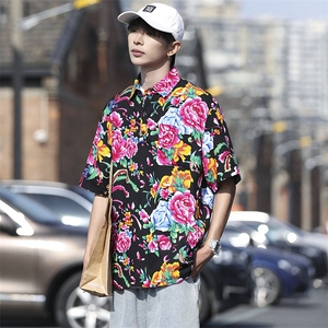 P01中性男女休闲大码花衣服polo衫宽松透气东北大花风团队服图片