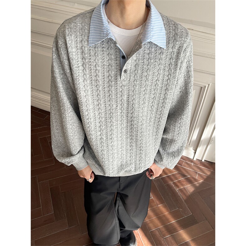 假两件长袖卫衣慵懒风薄款春季麻花纹宽松男女C61327-TP4588,男装卫衣,电商A102