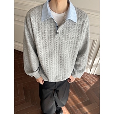 假两件长袖卫衣慵懒风薄款春季麻花纹宽松男女C61327-TP4588，男装卫衣，电商A102