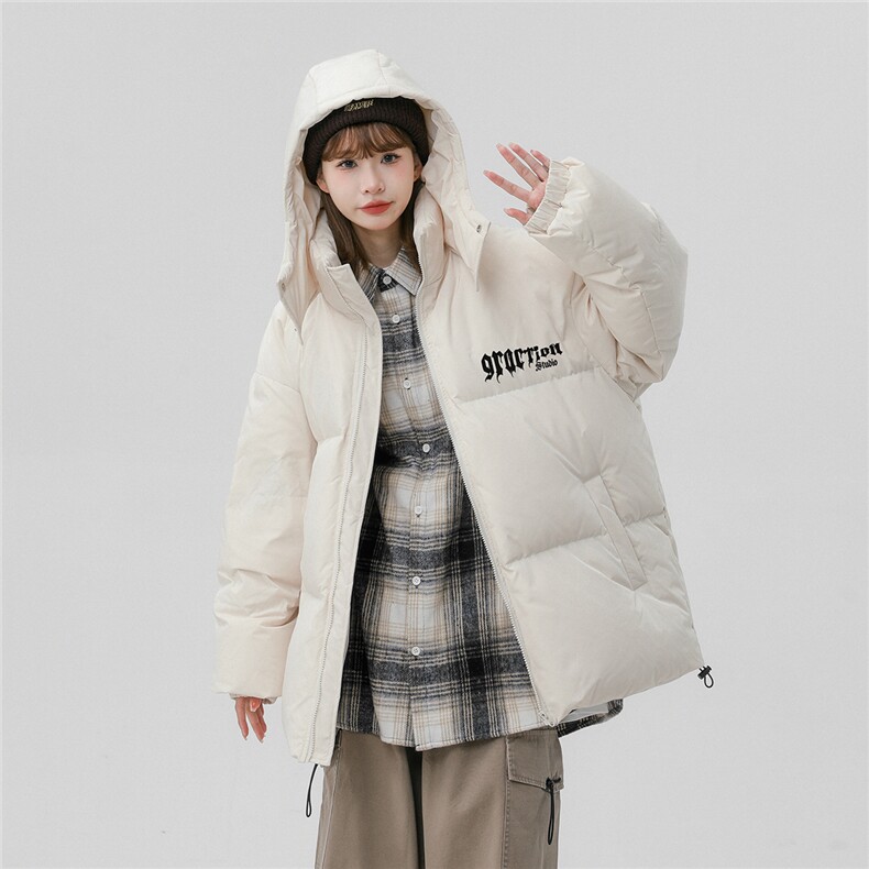 中性风冬季百搭宽松字母印花潮流连帽棉服外套MY228特批85控158图片