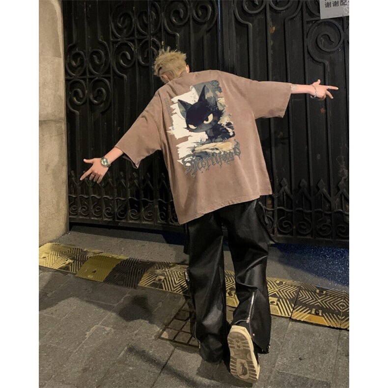 潮牌宽松短袖t恤蜡染美式复古高街水洗做旧517A-2-SX301-P38,男装T恤,星座517A-2