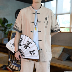 风男装夏短袖男复古开衫套装新款民族风一套，男装休闲套装，星座1206（原A206）