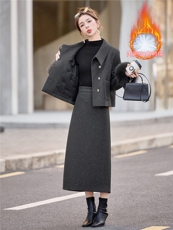 现货小香风羽绒服套装女高级感2025新款千金套装裙两件套冬季，女装套装/套裙，韩宇舍
