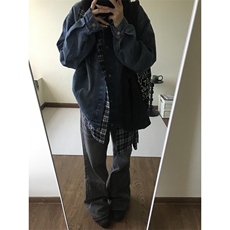 【有货】假两件牛仔外套男春秋格子衬衫拼接工装夹克JK8624CC-P85，男装夹克，星座1007（原301D）