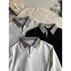 格子假两件polo翻领长袖T恤男款ins潮流打底衫套头上衣LHJ933-P39，男装Polo衫，星座1008