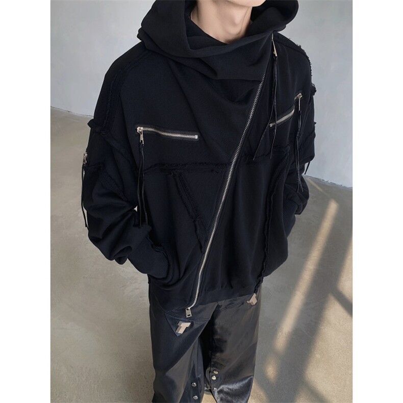 24秋冬男士设计感毛边重工解构拼接连帽拉链开衫卫衣WY26-p115,男装卫衣,电商B288