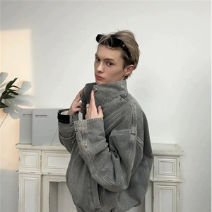 春秋复古工装牛仔外套男女高街美式vintage解构分割袖子倒装夹克图片