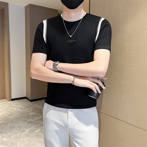 店主风秋冬季男士圆领套头拼接针织衫男上衣301A-1/M12/P55 控75图片