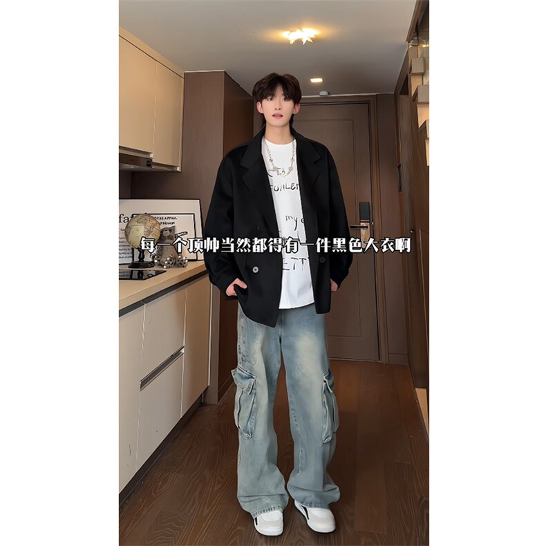 羊驼绒双排扣加绒加厚毛呢大衣504-F57-P90控128（加绒P100控148,男装毛呢大衣,星座504