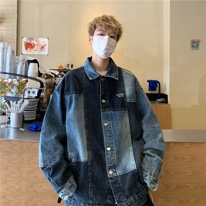 美式复古牛仔外套男春秋季港风宽松工装上衣潮牌ins水洗重磅夹克图片