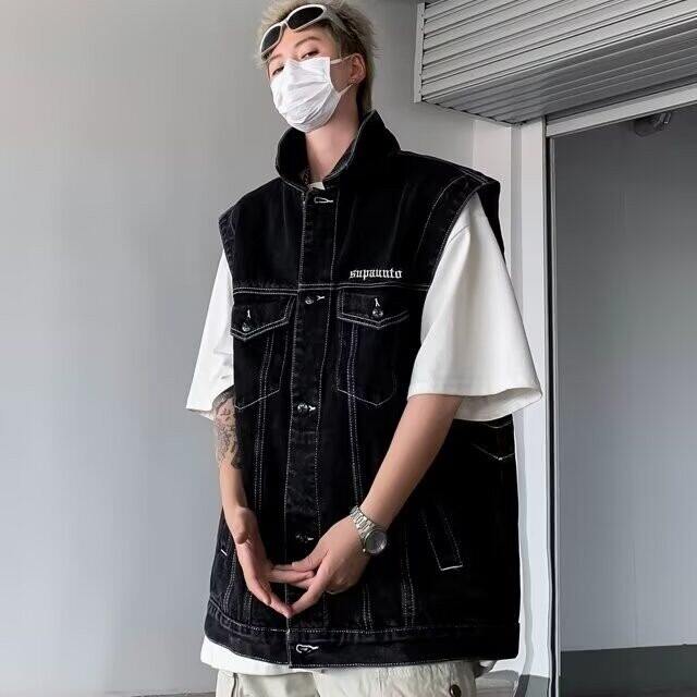 2025夏水洗做旧马甲复古无袖坎肩牛仔背心MJ603,男装背心/马甲,星座1108