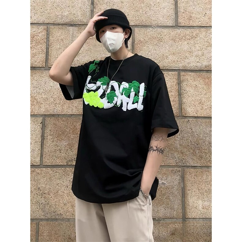 特殊工艺网球毛巾刺绣高品质260克双纱纯棉美式高街短袖T恤,男装T恤,电商A486