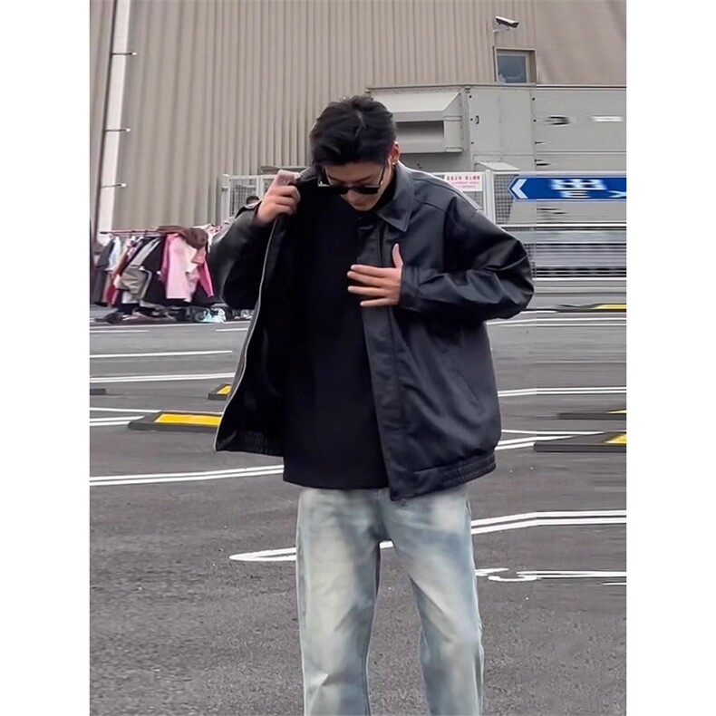新款PU皮外套上衣ins美式复古机车风皮夹克男女帅气LJK53233-P67,男装夹克,星座1008
