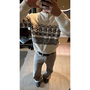 重磅秋冬装北极绒套头毛衣美式复古休闲慵懒风提花工艺针织衫外套