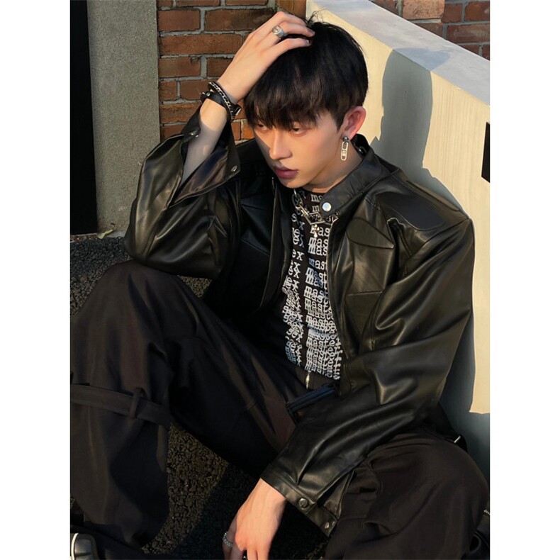 【有货】美式机车垫肩皮衣外套男高级感痞帅立领夹克3360CC-特P78,男装夹克,星座1007（原301D）