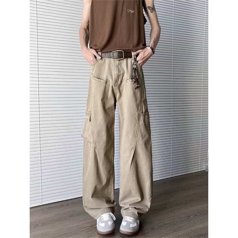 美式复古工装裤男女2025夏新款宽松阔腿休闲拖地裤子潮K6405-P60，男装工装外套，星座412-2