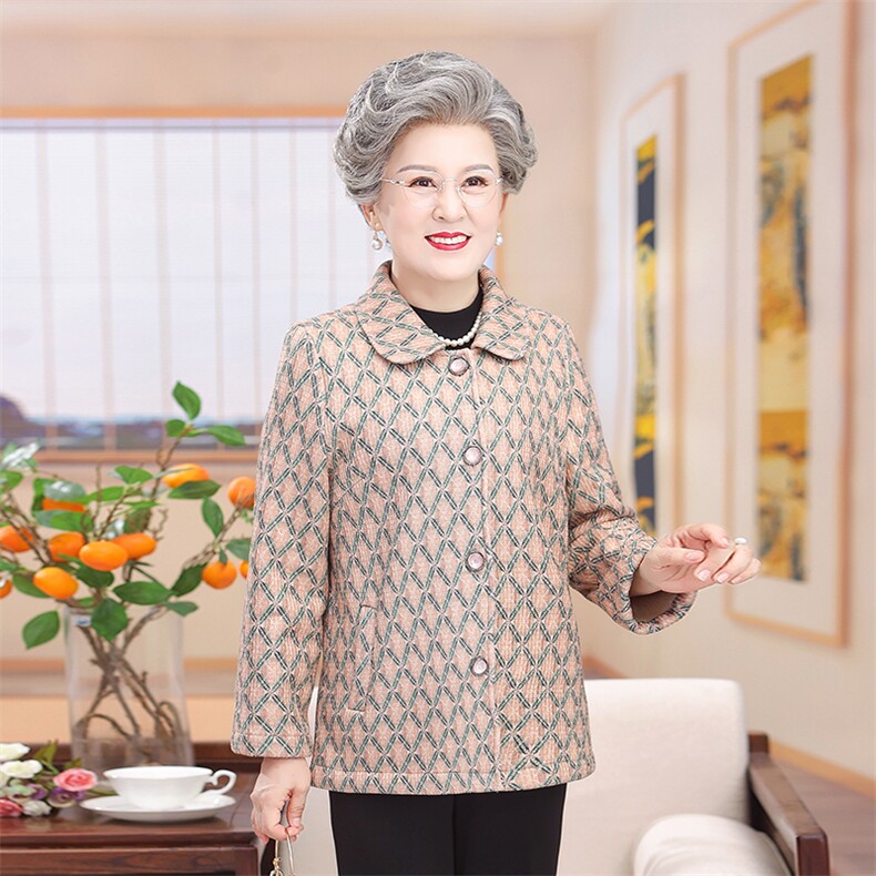 中老年人秋冬翻领外套女洋气妈妈装老太太早春上衣奶奶针织开衫,女装中老年女装,亚东羊绒制品
