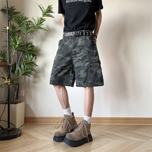 美式迷彩工装短裤男夏季潮牌vibe宽松直筒中裤休闲过膝五六分裤子图片