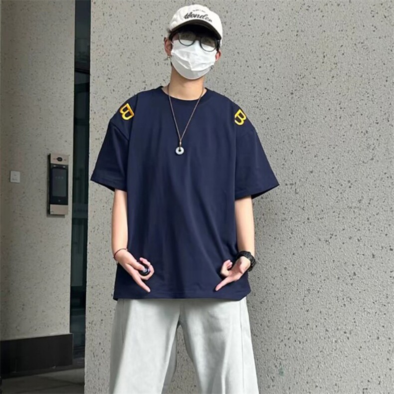 万针全刺绣工艺抖音得物高品质260克重磅纯棉双纱美式高街短袖T恤,男装T恤,电商A486