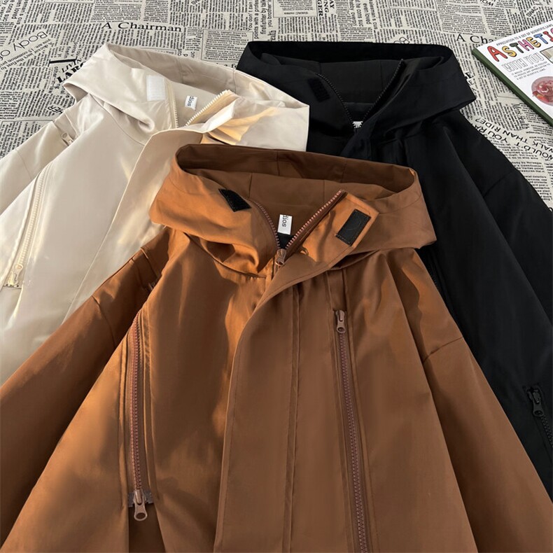 春季男士户外冲锋衣防水连帽纯色外套大码夹克潮A266-JK8018-P45，男装夹克，电商A266