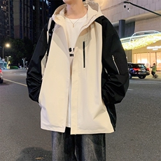 港风新款外景二开宽松夹克男撞色冲锋衣连帽外套MYJ24-7839-P65，男装夹克，星座717