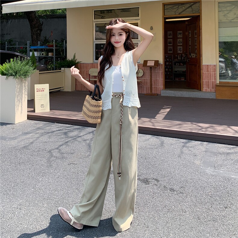 2026针织上衣+设计感杏色高腰阔腿裤女夏版型超好宽松垂感套装,女装套装/套裙,艾米莉亚