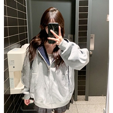 抖音得物二开美式高街重磅结构双层撞色连帽卫衣开衫外套W116，女装短外套，电商A486-1