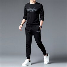 春秋季男士运动休闲套装宽松圆领卫衣长裤中年百搭跑步服装两件装，男装休闲套装，电商B212（原钱塘6029）