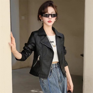时髦小皮衣外套女2024春秋新款小个子修身显瘦复古PU皮夹克机车服图片