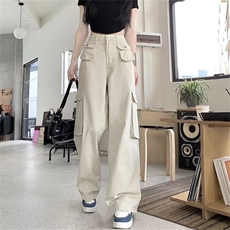 美式复古辣妹工装牛仔裤男女新款宽松高腰显瘦直筒阔腿裤长裤子，男装牛仔裤，星座601-1