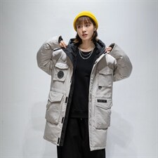 日系新款连帽情侣中长款外套学生白鸭绒羽绒服潮牌男R2020P150图片