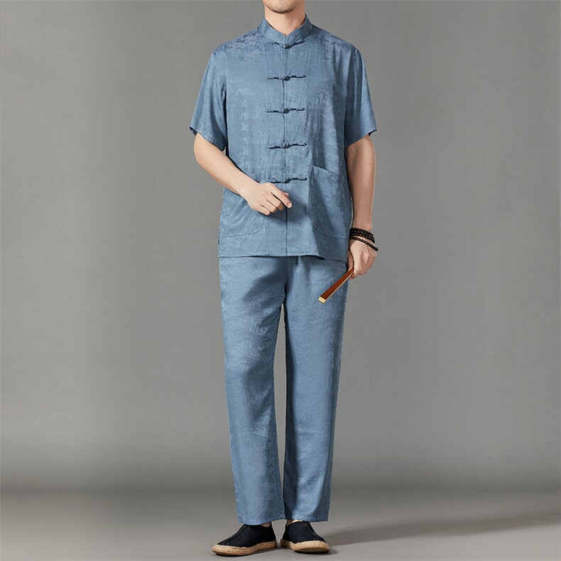 2026夏季薄款高端风冰丝短袖衬衫套装唐装汉服HL23808-P120,男装休闲套装,星座1105-3
