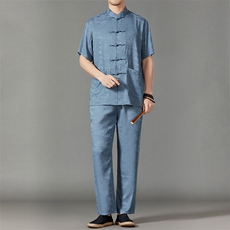 2026夏季薄款高端风冰丝短袖衬衫套装唐装汉服HL23808-P120，男装休闲套装，星座1105-3