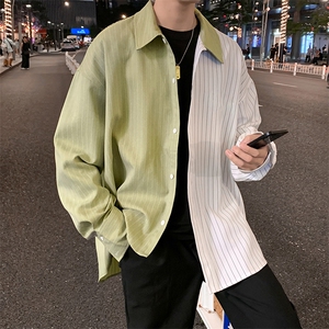 条纹衬衫拼色韩版宽松潮流百搭帅气衬衣ins网红潮上衣 W1173-P35图片