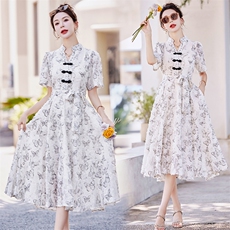 现货！2024夏装新款新中式印花流苏连衣裙，女装连衣裙，橙子家