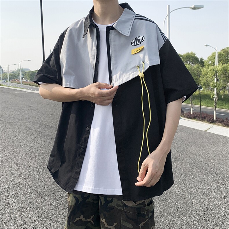 复古衬衫男夏装港风学生宽松小众设计感男装上衣外穿CS01276-P40,男装衬衫,星座308B-2