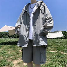 防晒套装男韩版潮流连帽痞子帅气2023夏季新款ins五分裤W4891-P62，男装休闲套装，星座412-3